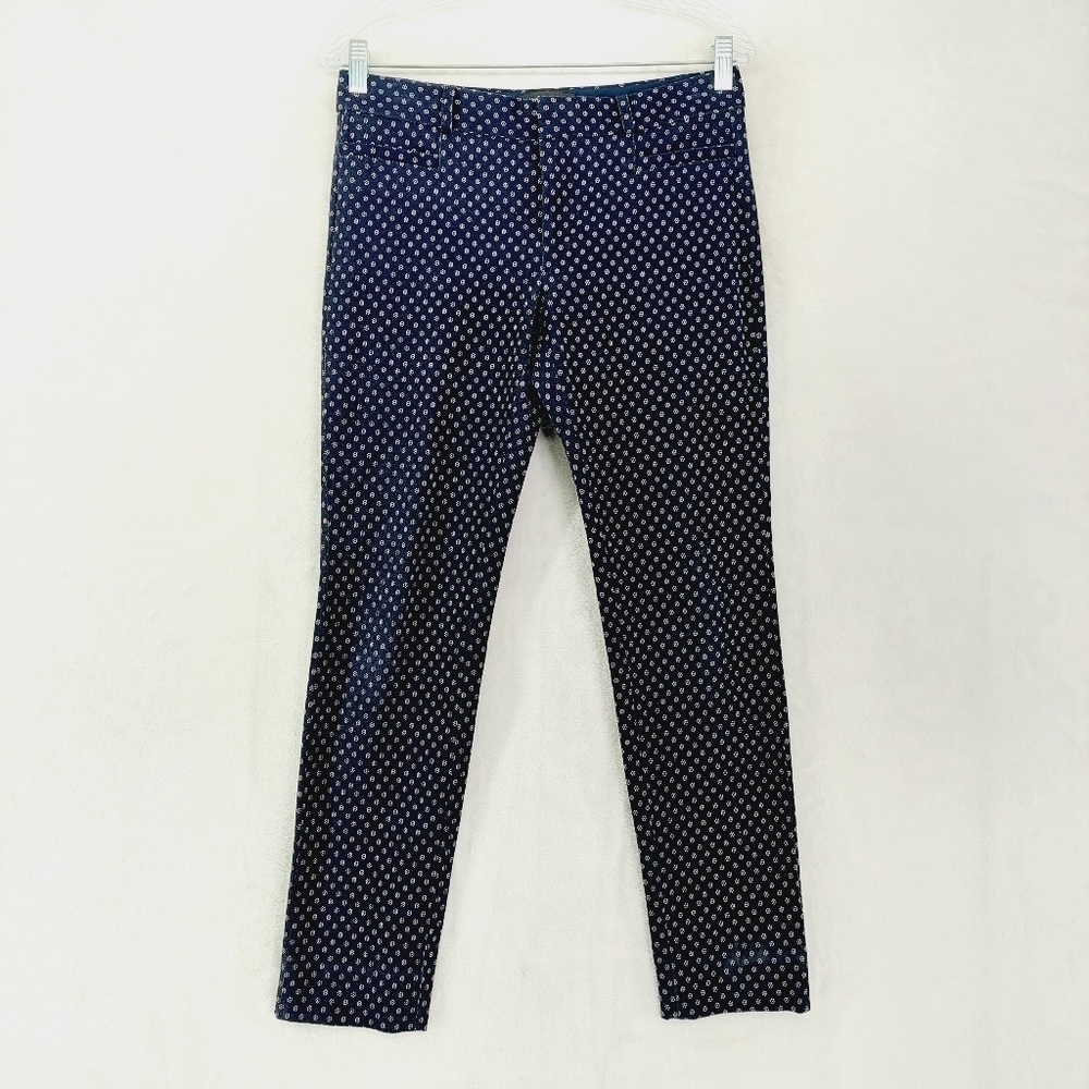 Banana Republic Sloan Women's Navy Blue Floral Polka Dots Trouser Pants P1163